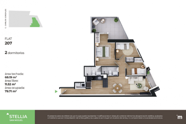 Plano del modelo Flat 207 del proyecto Stellia en San Miguel
