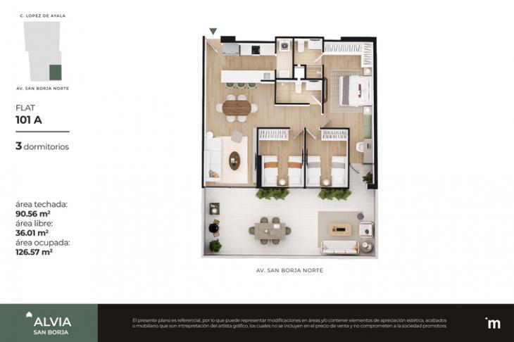Plano del modelo 101A del proyecto Alvia en San Borja