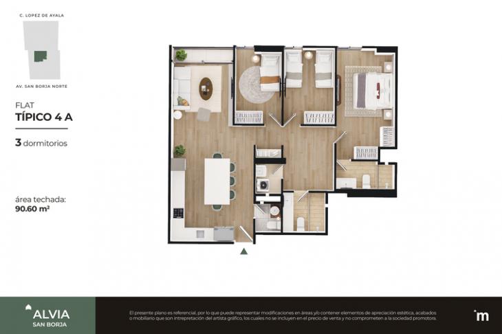 Plano del modelo FLAT TÍPICO 4A del proyecto Alvia en San Borja