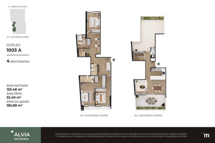 Plano del modelo PENTHOUSE 3A del proyecto Alvia en San Borja