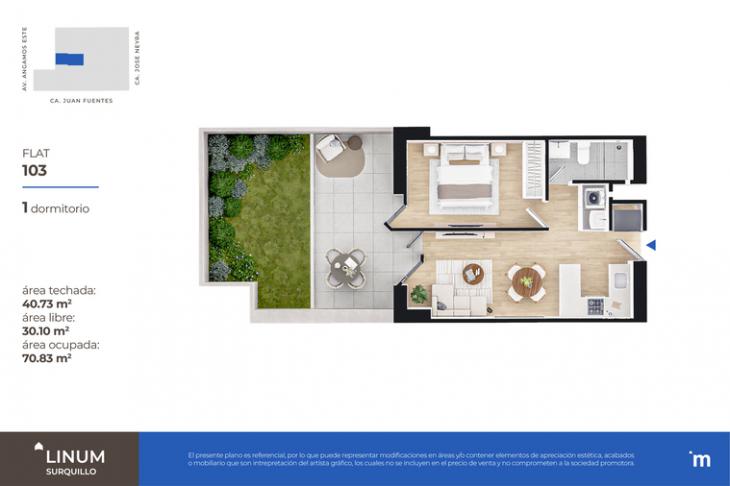 Plano del modelo FLAT 103 del proyecto Linum en Surquillo