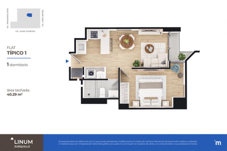 Plano del modelo FLAT TÍPICO 1 del proyecto Linum en Surquillo