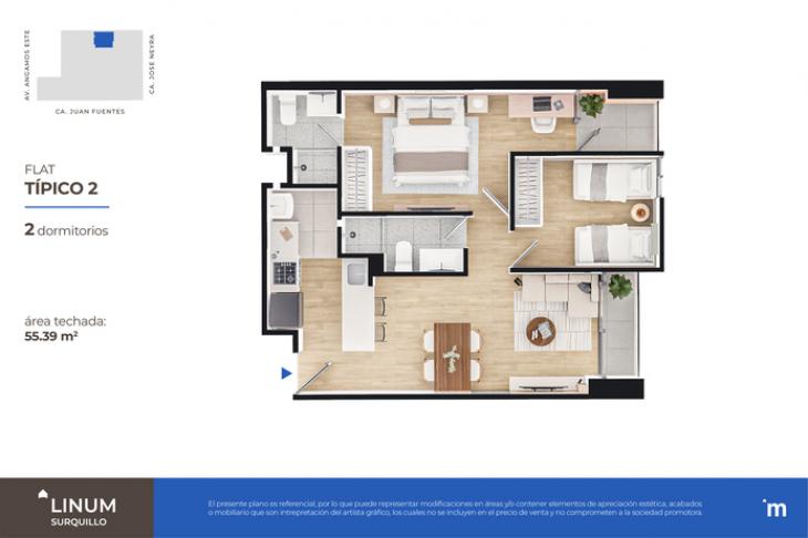 Plano del modelo FLAT TÍPICO 2 del proyecto Linum en Surquillo