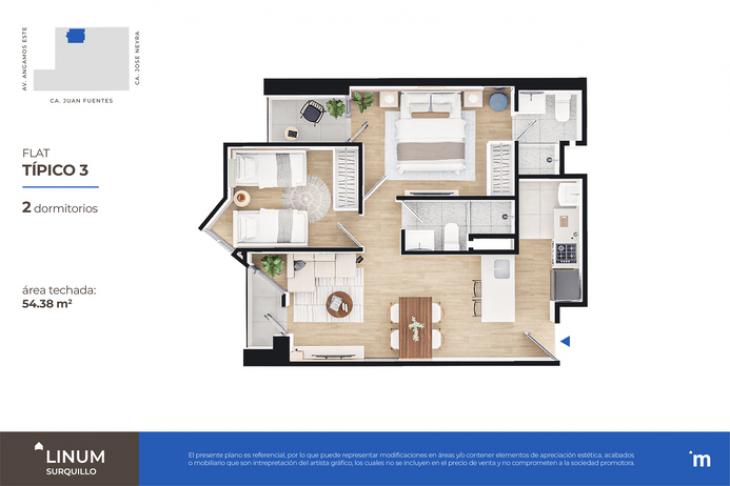 Plano del modelo FLAT TÍPICO 3 del proyecto Linum en Surquillo