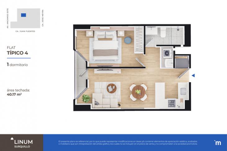 Plano del modelo FLAT TÍPICO 4 del proyecto Linum en Surquillo