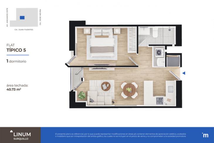 Plano del modelo FLAT TÍPICO 5 del proyecto Linum en Surquillo