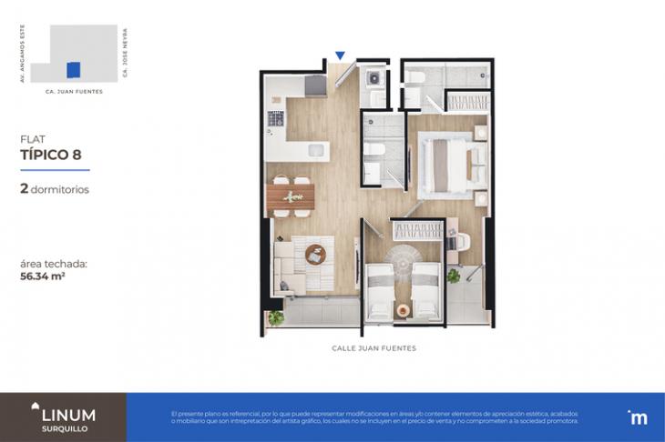 Plano del modelo FLAT TÍPICO 8 del proyecto Linum en Surquillo