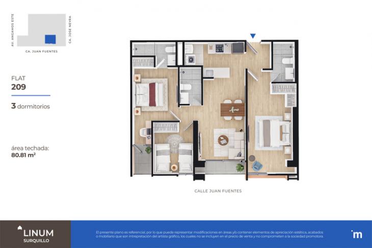 Plano del modelo FLAT 209 del proyecto Linum en Surquillo