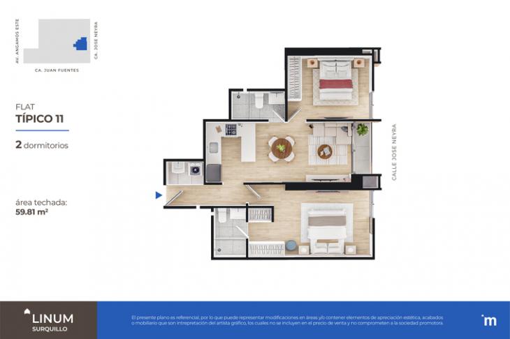 Plano del modelo FLAT TÍPICO 11 del proyecto Linum en Surquillo