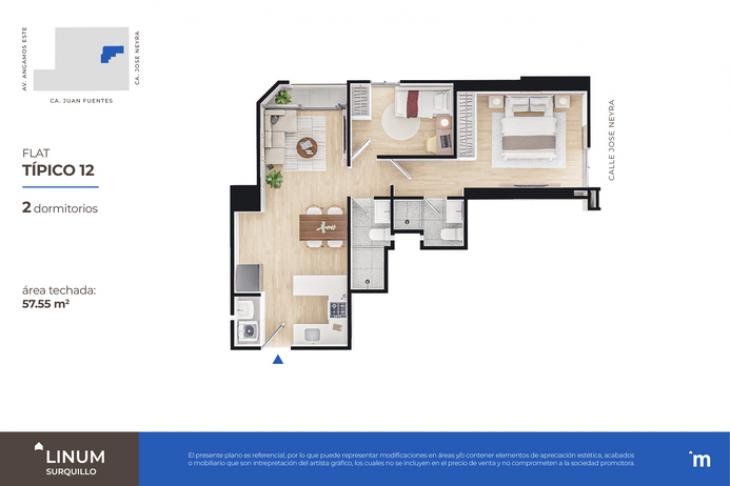 Plano del modelo FLAT TÍPICO 12 del proyecto Linum en Surquillo