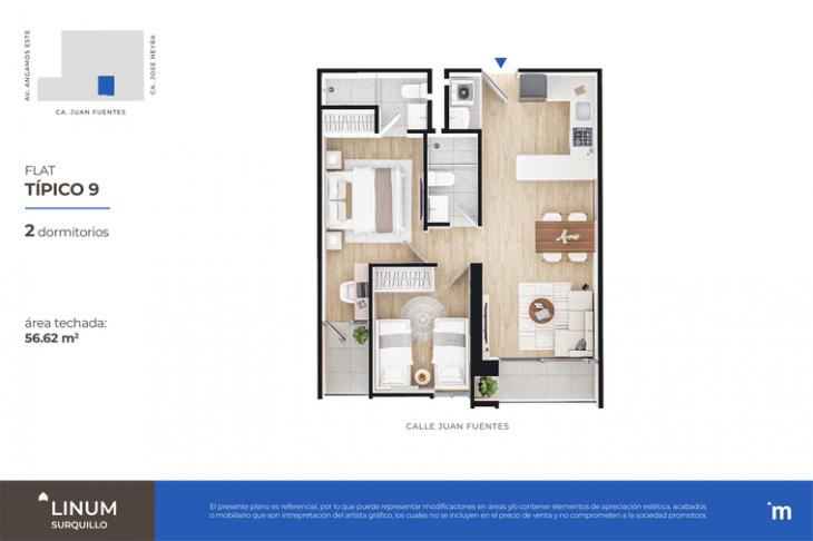 Plano del modelo FLAT TÍPICO 9 del proyecto Linum en Surquillo