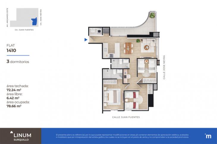 Plano del modelo FLAT 1410 del proyecto Linum en Surquillo