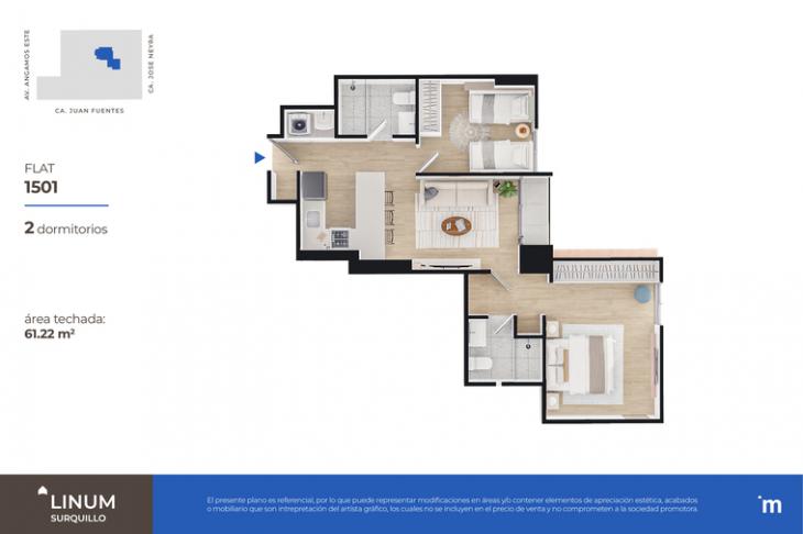 Plano del modelo FLAT 1501 del proyecto Linum en Surquillo