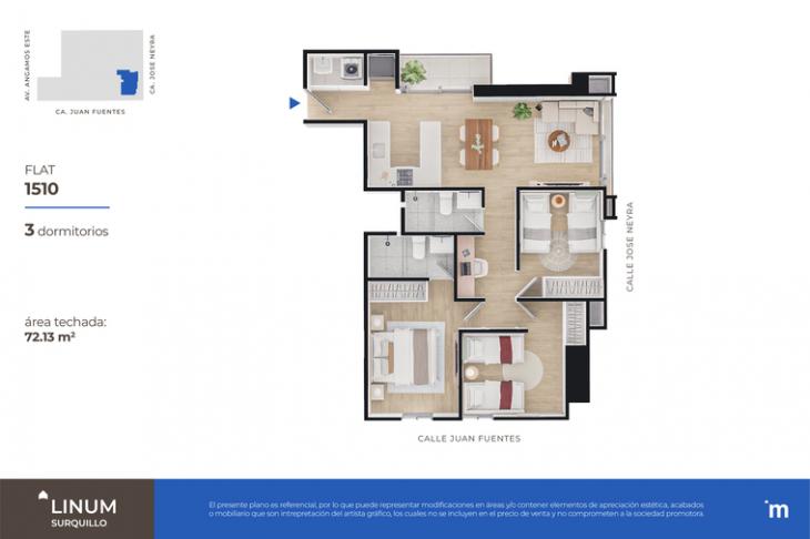 Plano del modelo FLAT 1510 del proyecto Linum en Surquillo
