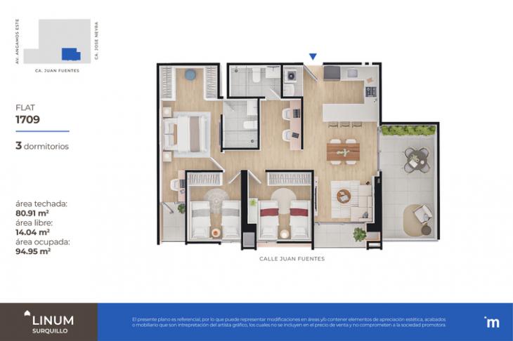 Plano del modelo FLAT 1709 del proyecto Linum en Surquillo