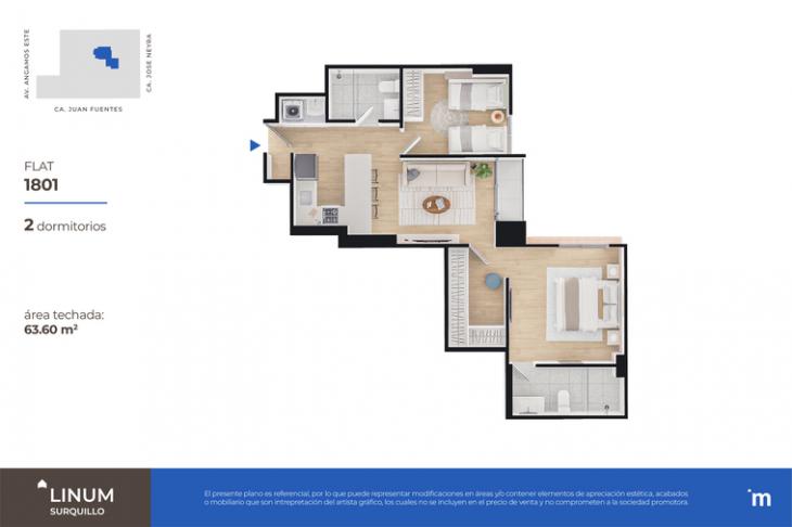 Plano del modelo FLAT 1801 del proyecto Linum en Surquillo
