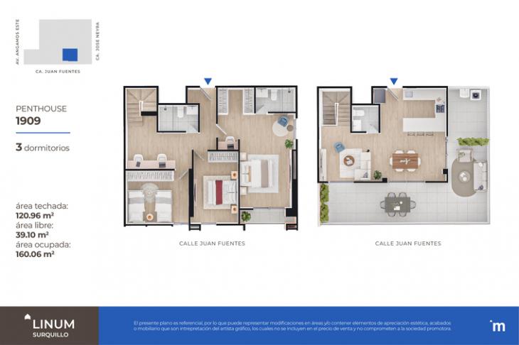 Plano del modelo PENTHOUSE 1909 del proyecto Linum en Surquillo