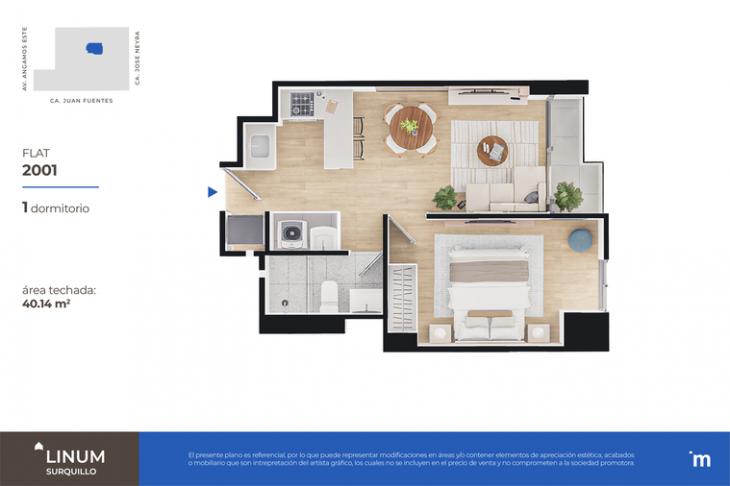 Plano del modelo FLAT 2001 del proyecto Linum en Surquillo