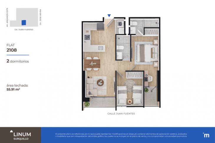 Plano del modelo FLAT 2108 del proyecto Linum en Surquillo