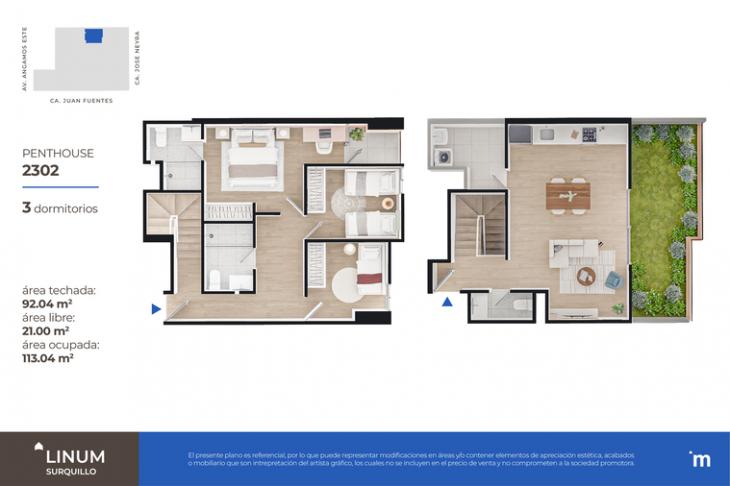 Plano del modelo PENTHOUSE 2302 del proyecto Linum en Surquillo