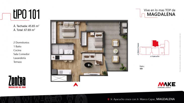 Plano del modelo X101 del proyecto ZENTRA en Magdalena Del Mar