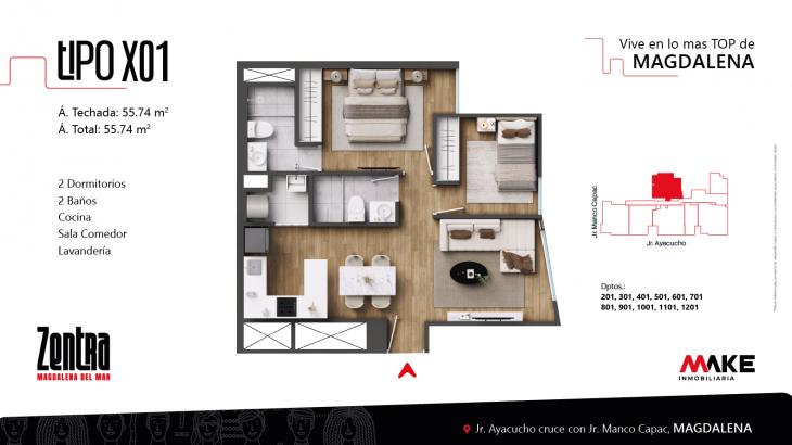 Plano del modelo X01 del proyecto ZENTRA en Magdalena Del Mar