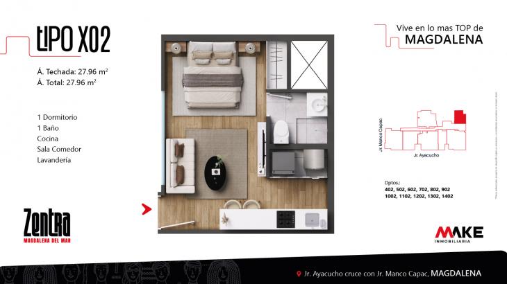 Plano del modelo X02 del proyecto ZENTRA en Magdalena Del Mar
