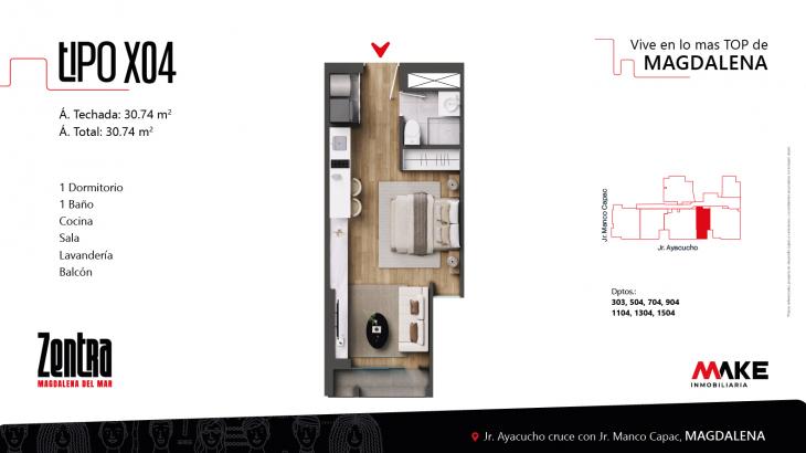Plano del modelo X04 del proyecto ZENTRA en Magdalena Del Mar