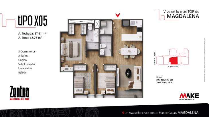 Plano del modelo X05 del proyecto ZENTRA en Magdalena Del Mar