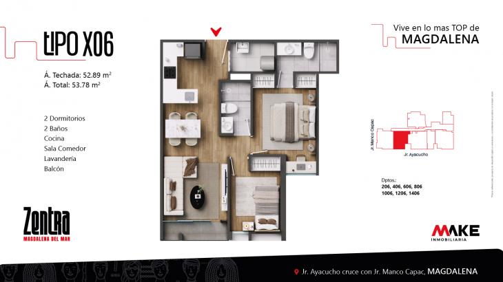 Plano del modelo X06 del proyecto ZENTRA en Magdalena Del Mar