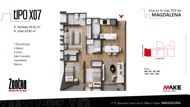 Plano del modelo X07 del proyecto ZENTRA en Magdalena Del Mar