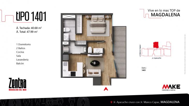 Plano del modelo X1401 del proyecto ZENTRA en Magdalena Del Mar