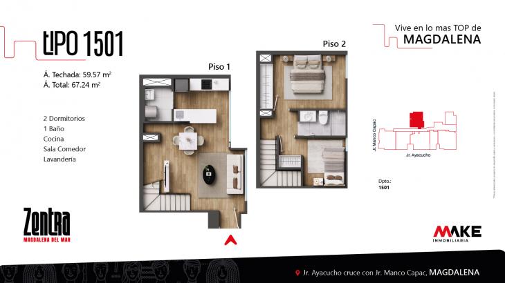 Plano del modelo X1501 del proyecto ZENTRA en Magdalena Del Mar
