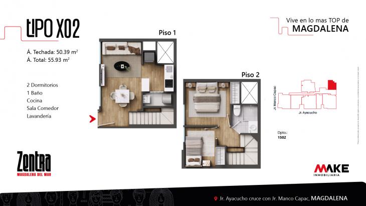 Plano del modelo X1502 del proyecto ZENTRA en Magdalena Del Mar