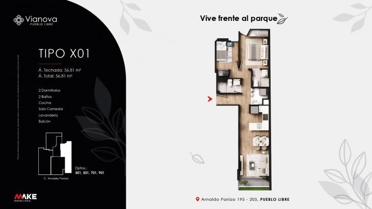 Plano del modelo X01 del proyecto VIANOVA en Pueblo Libre