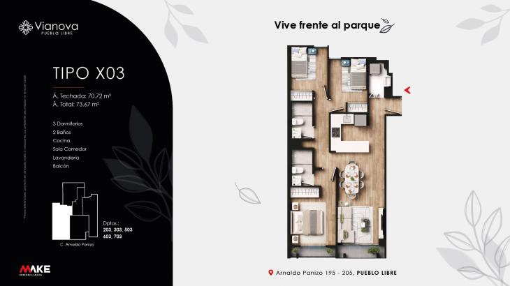 Plano del modelo X03 del proyecto VIANOVA en Pueblo Libre