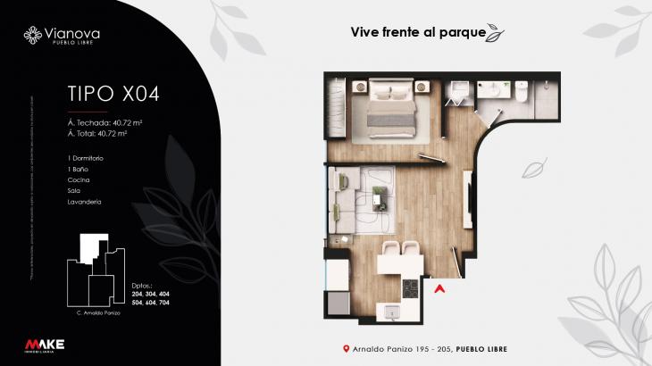 Plano del modelo X04 del proyecto VIANOVA en Pueblo Libre
