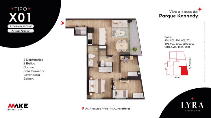 Plano del modelo X01 del proyecto LYRA en Miraflores