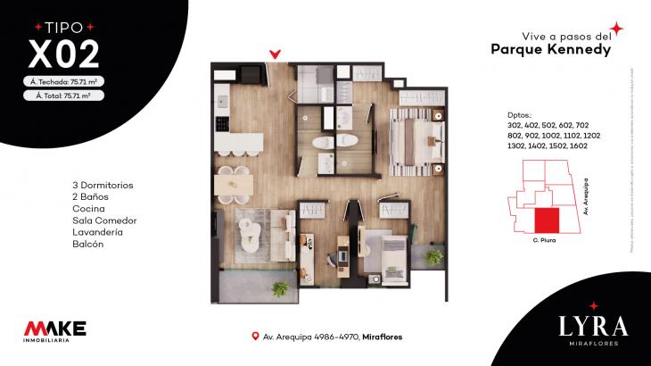 Plano del modelo X02 del proyecto LYRA en Miraflores