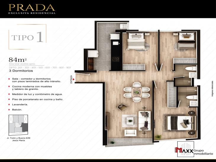 Plano del modelo TIPO 1 IMPAR del proyecto PRADA en Jesus Maria