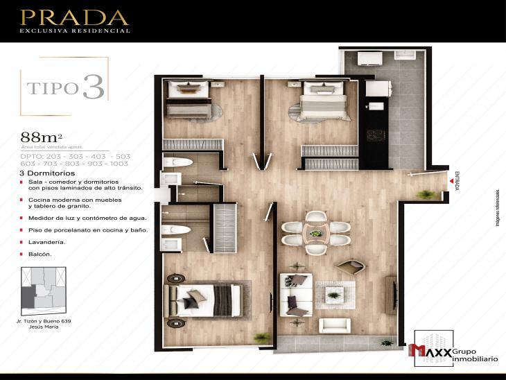 Plano del modelo TIPO 3 del proyecto PRADA en Jesus Maria