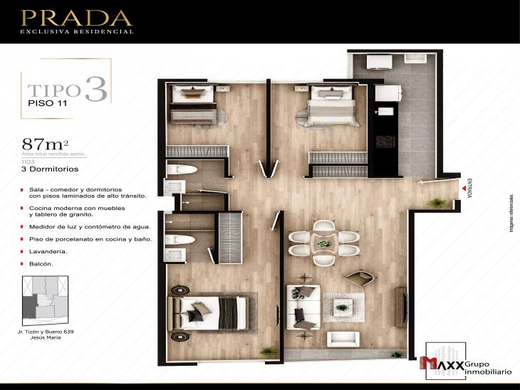 Plano del modelo TIPO 3 - 1103 del proyecto PRADA en Jesus Maria