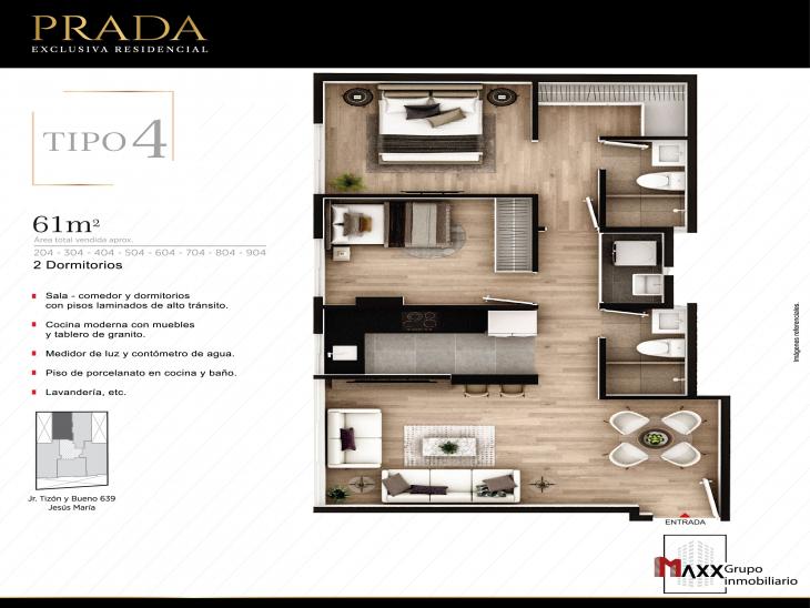 Plano del modelo TIPO 4 del proyecto PRADA en Jesus Maria