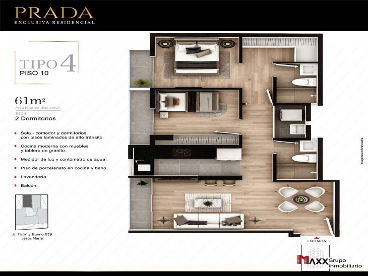 Plano del modelo TIPO 4 - 1004 del proyecto PRADA en Jesus Maria