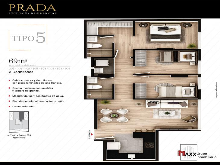 Plano del modelo TIPO 5 del proyecto PRADA en Jesus Maria