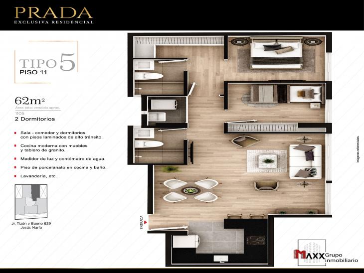 Plano del modelo TIPO 5 - 1105 del proyecto PRADA en Jesus Maria