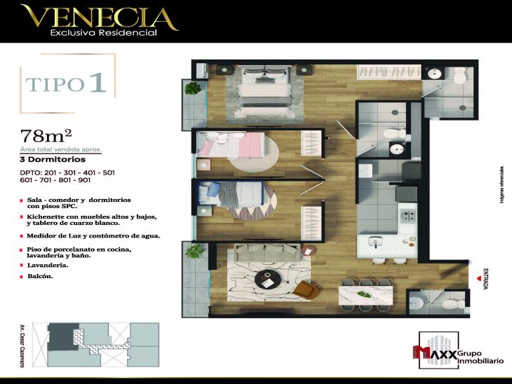 Plano del modelo TIPO 1 del proyecto VENECIA en Lince