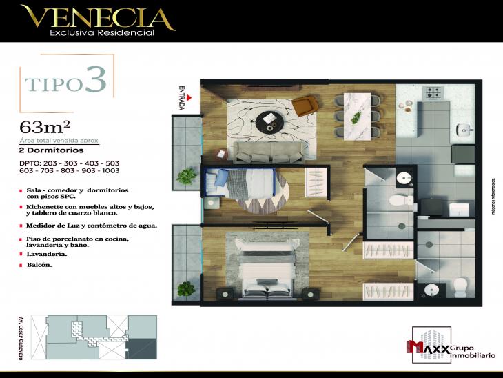 Plano del modelo TIPO 3 del proyecto VENECIA en Lince