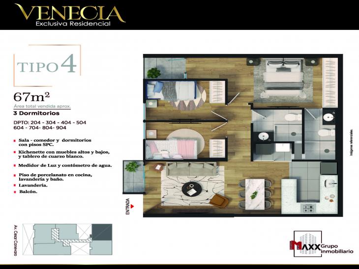 Plano del modelo TIPO 4 del proyecto VENECIA en Lince