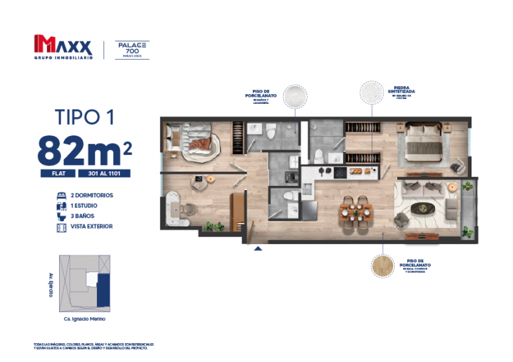 Plano del modelo X01 del proyecto Palace 700 en Miraflores